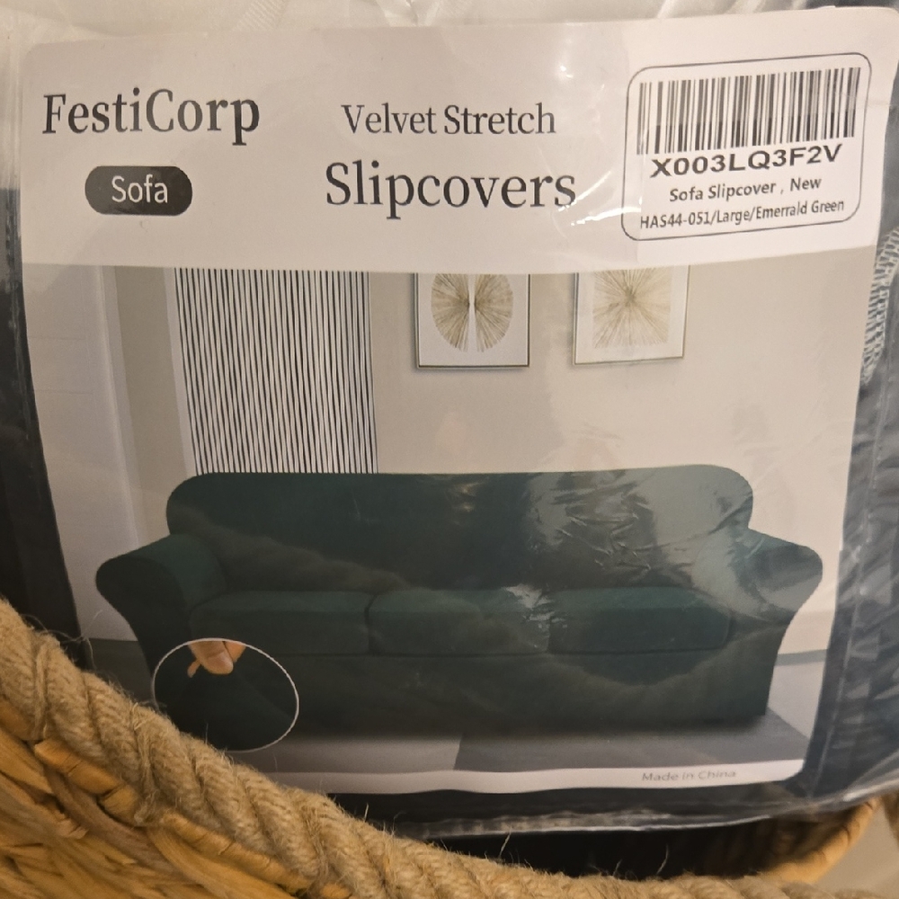 Emerald Green Velvet Stretch Sofa Slipcover